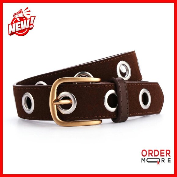 Punk Style Leather Belt Silver Grommets Retro Woven Design Women\'s Accessory main image 7